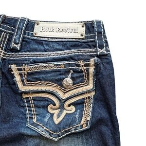 ROCK REVIVAL SIZE 26 EASY BOOT DESIGNER BLUE JEANS.